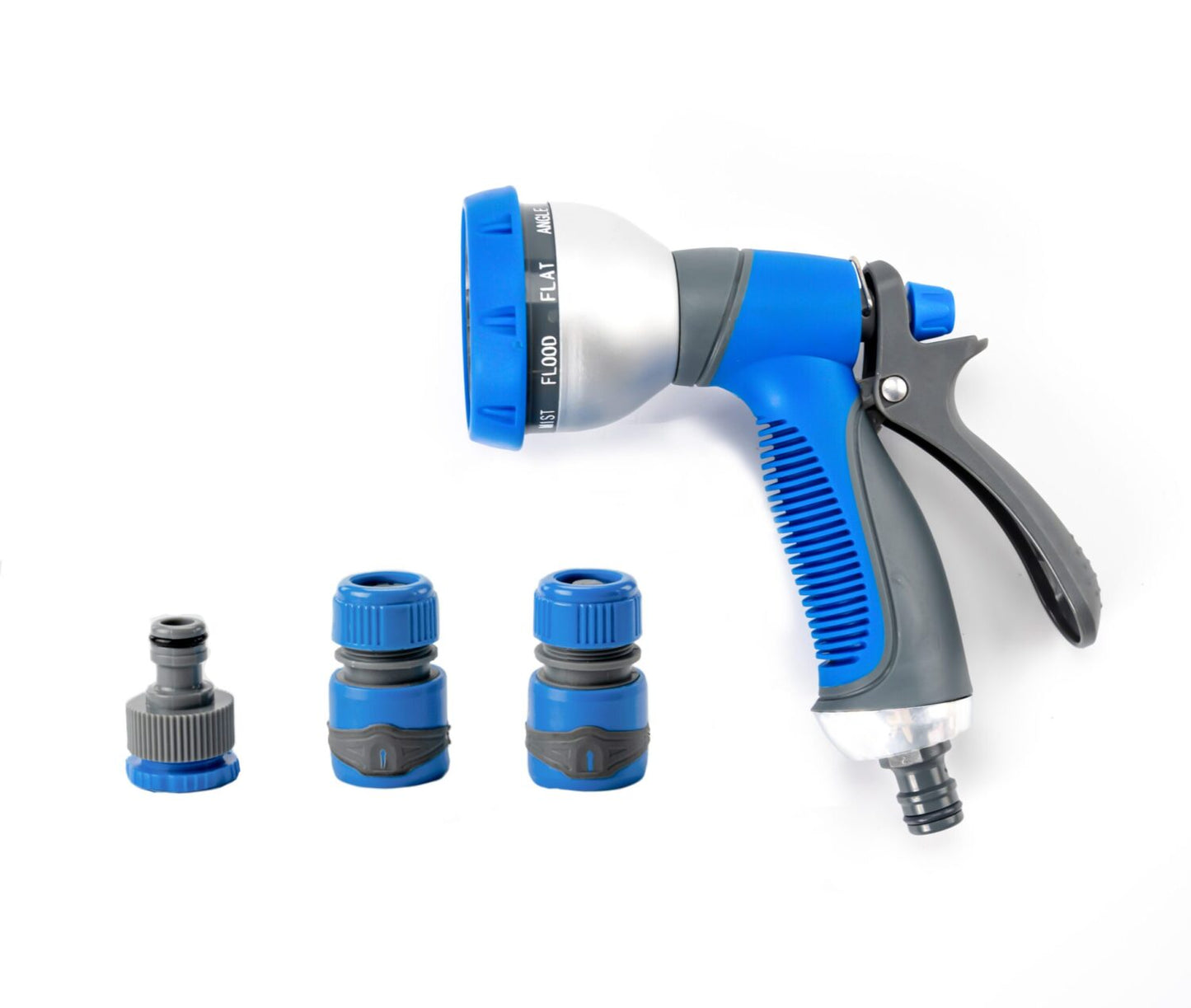 Pistolet d'arrosage et nettoyage - 9 jets - Kit complet avec raccords d'arrosage soft touch | Ergonomique et polyvalent | Noir et bleu | TRENDYFLAIR