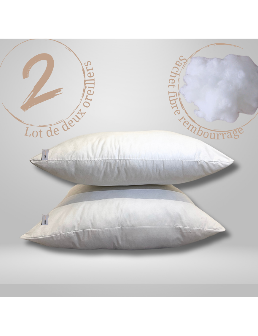 Lot de 2 Oreillers Doux Microfibres - Ajustables - Polyester- Coussin Rectangle ou carre 65x65cm | homeflair
