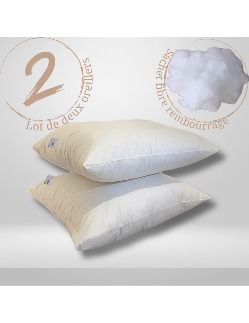 Lot de 2 Oreillers Doux Microfibres - Ajustables - Polyester- Coussin Rectangle ou carre 65x65cm | homeflair
