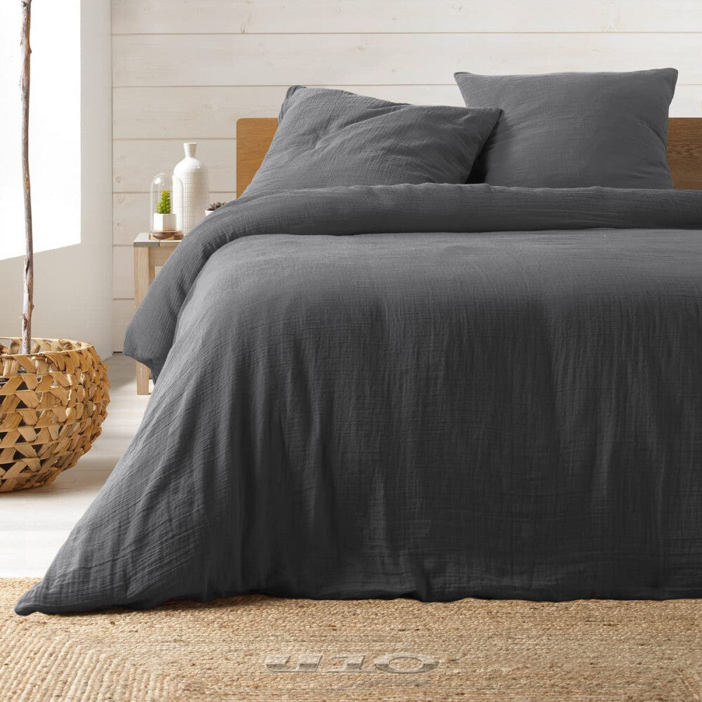 Parure de lit en Gaze de Coton 240x260cm - Plusieurs coloris - anthracite |homeflair