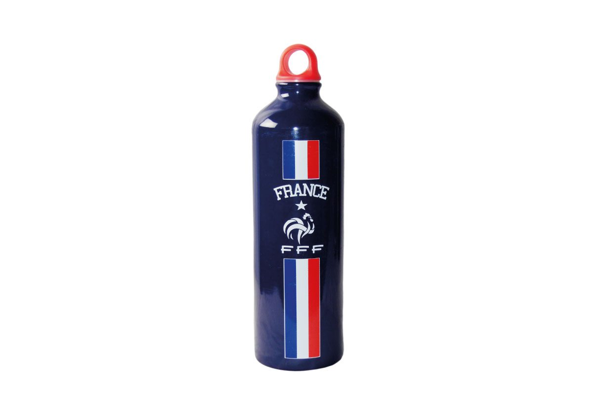 Gourde de sport - Fédération Française de Football - En aluminium - Contenance : 750 ml | Résistante et légère | 25 cm de hauteur, 7 cm de diamètre | Bleu et blanc | TRENDYFLAIR