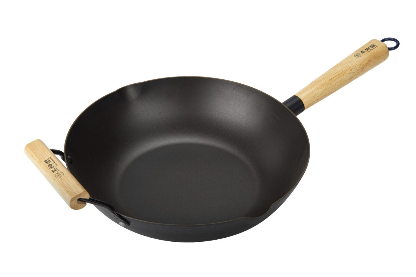 Wok avec poignée en bois et poignée auxiliaire - Compatible toutes plaques de cuisson | 33 cm | Noir et bois | TRENDYFLAIR