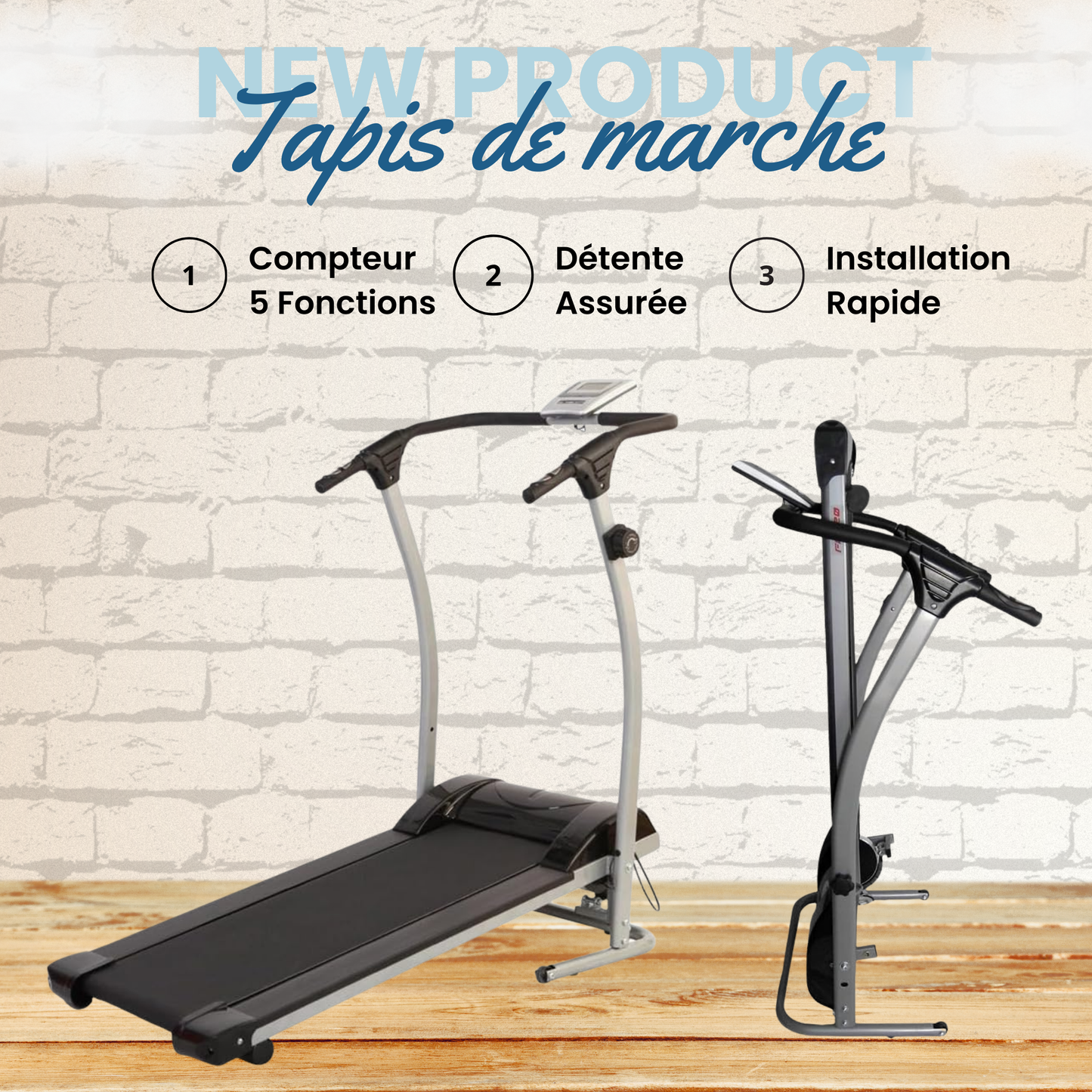 Tapis de marche magnétique et pliable - Compteur 5 fonctions - Compact et pratique | Gris