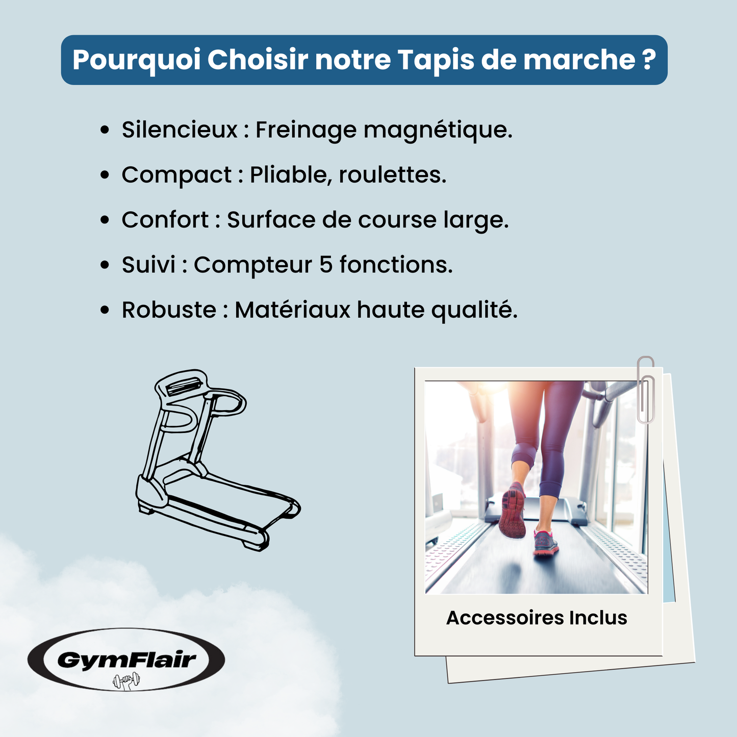 Tapis de marche magnétique et pliable - Compteur 5 fonctions - Compact et pratique | Gris