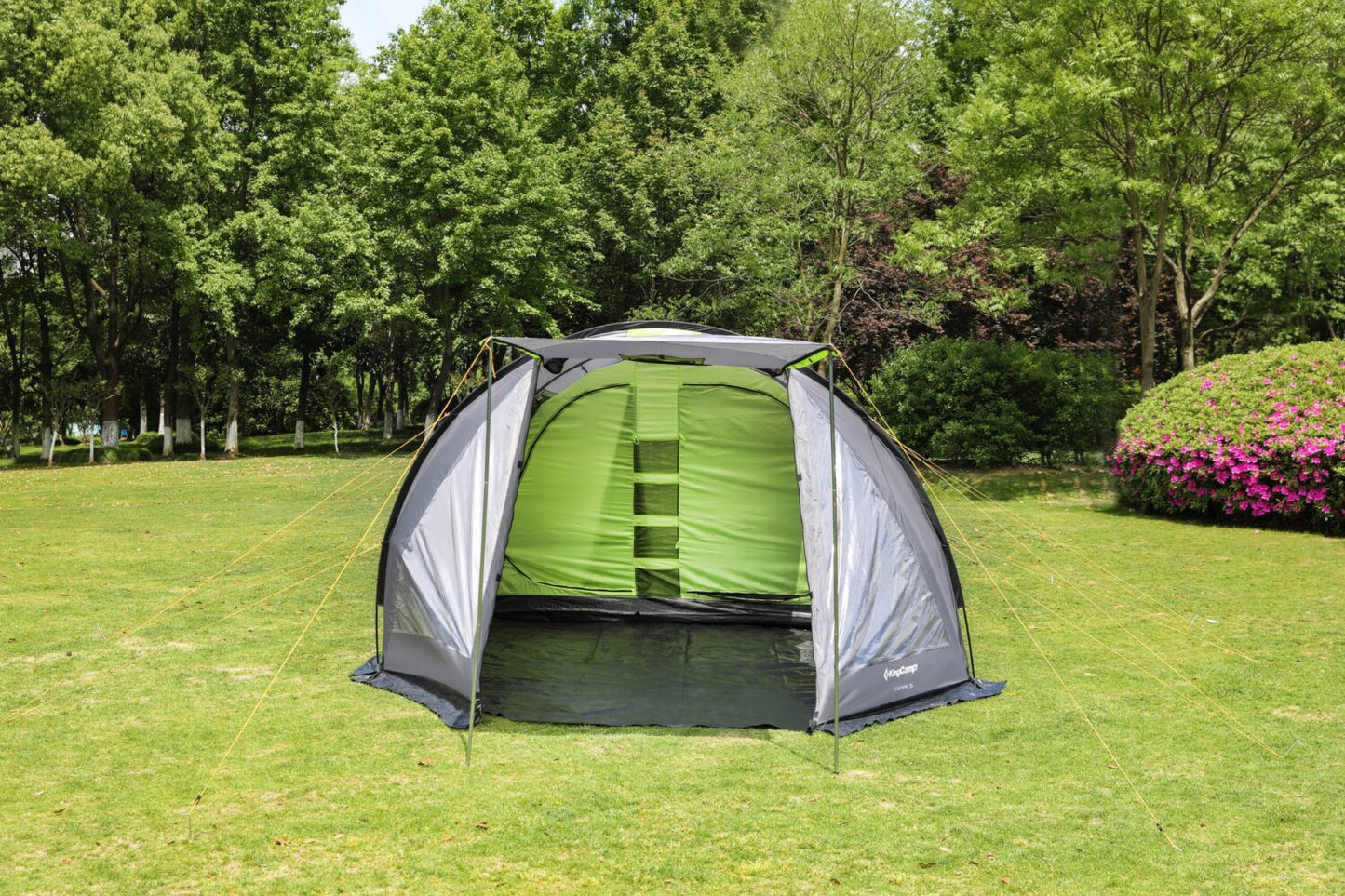 Tente de camping familiale 4 places - Spacieuse et confortable | 570 x 320 x 200 cm | Vert et gris | TRENDYFLAIR