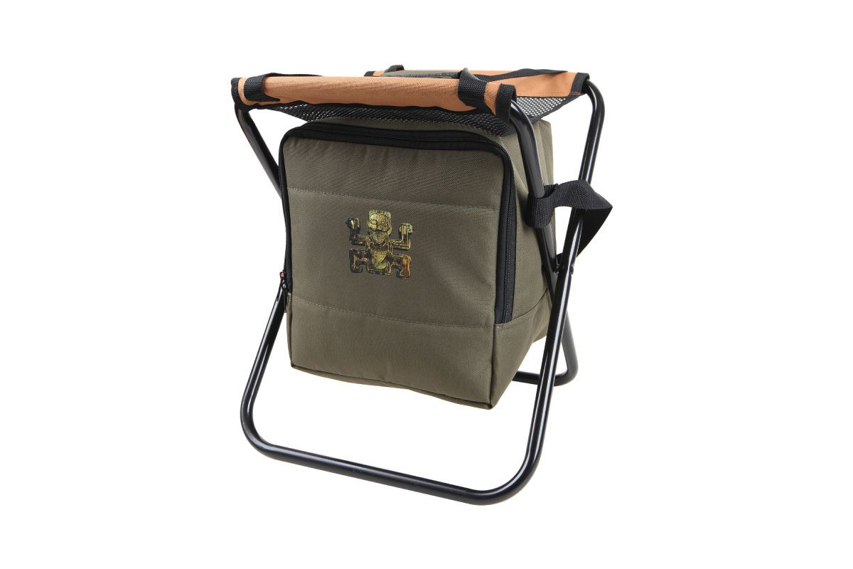 Siège de camping pliable - Compartiment avec sac isotherme | Léger et compact | 40x40x40 cm | Vert et gris | TRENDYFLAIR