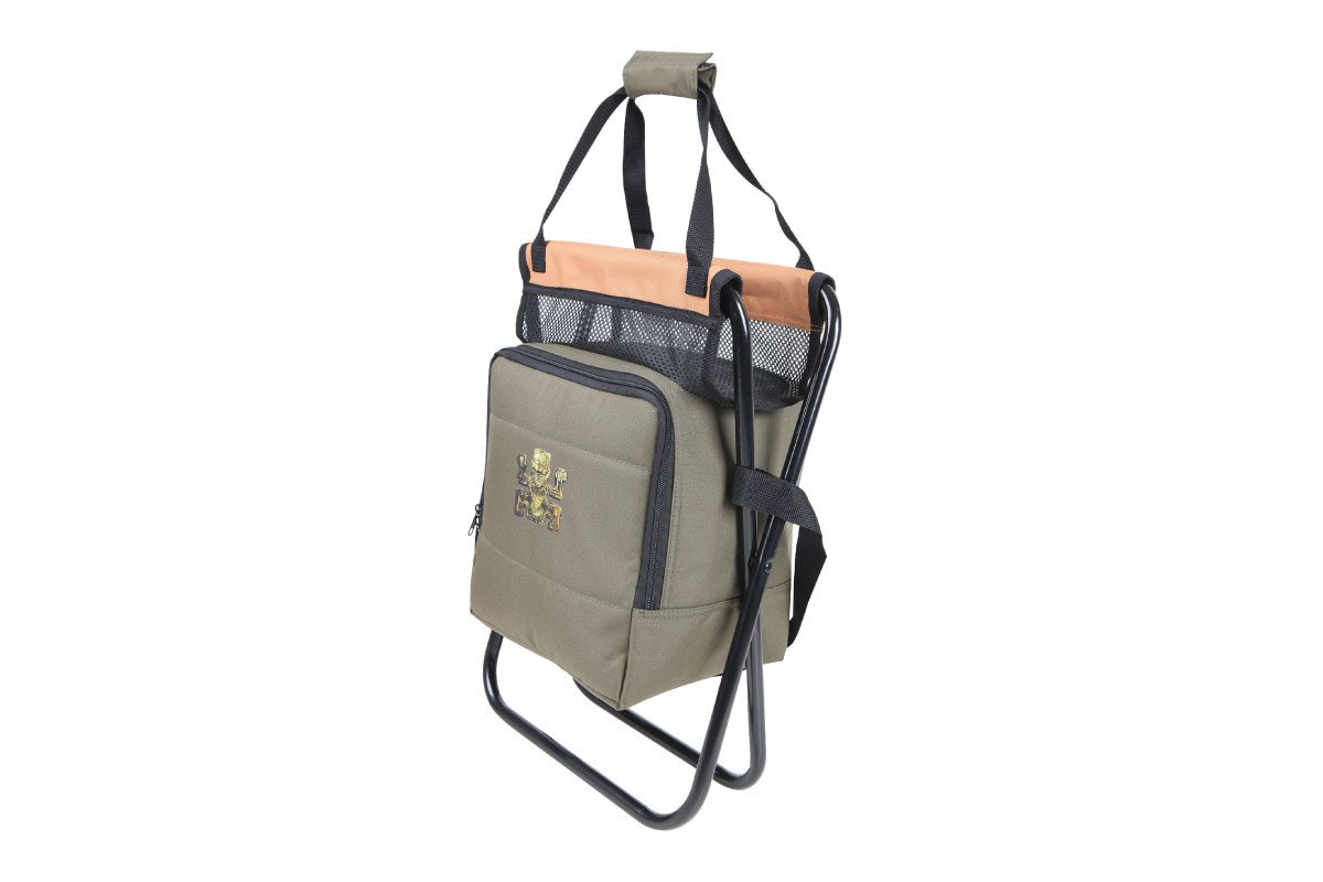 Siège de camping pliable - Compartiment avec sac isotherme | Léger et compact | 40x40x40 cm | Vert et gris | TRENDYFLAIR