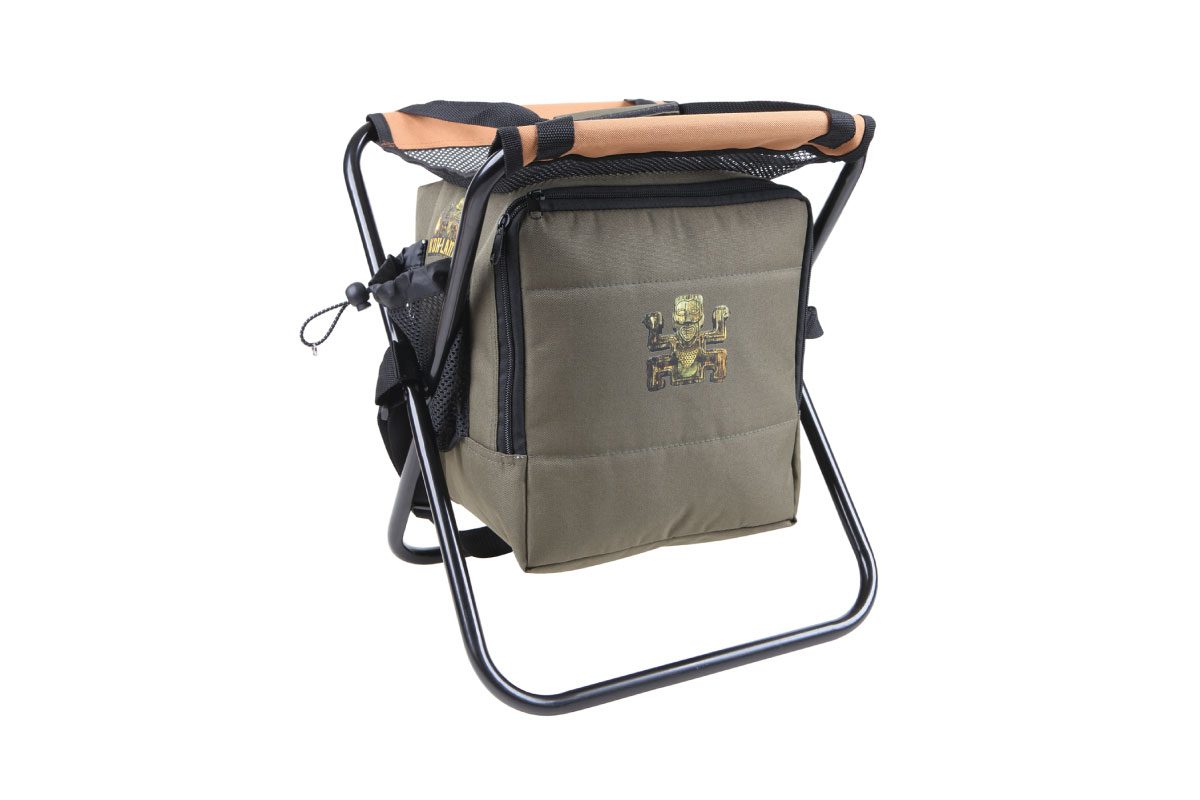 Siège de camping pliable - Compartiment avec sac isotherme | Léger et compact | 40x40x40 cm | Vert et gris | TRENDYFLAIR