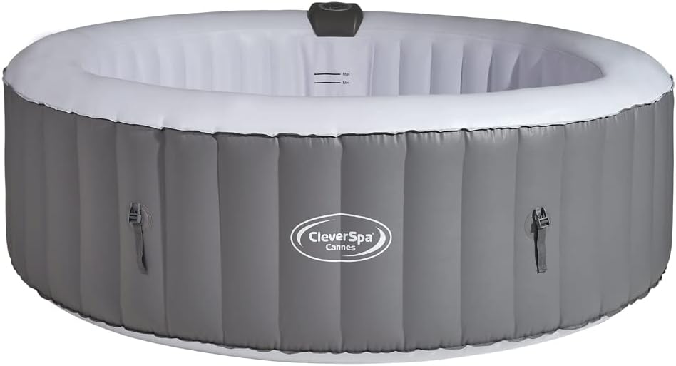 Spa gonflable 6 places rond - CleverSpa modèle Cannes - Filtre et bâche inclus | Diamètre : 208 cm | Gris anthracite | TRENDYFLAIR