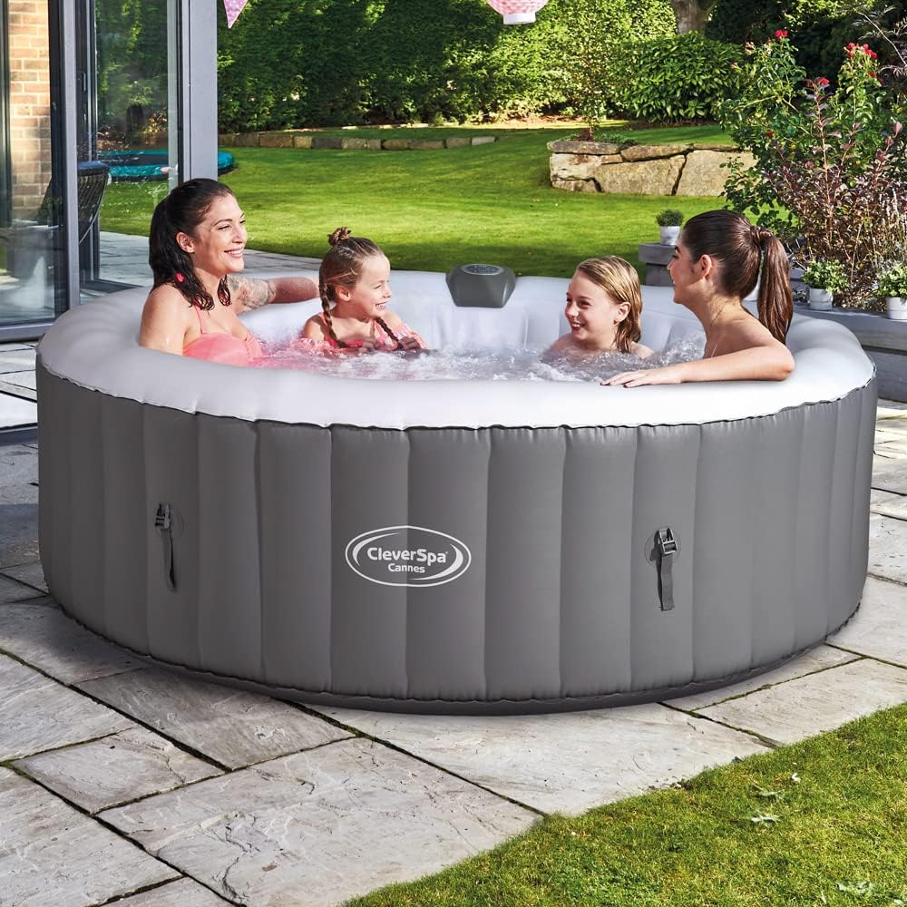 Spa gonflable 6 places rond - CleverSpa modèle Cannes - Filtre et bâche inclus | Diamètre : 208 cm | Gris anthracite | TRENDYFLAIR