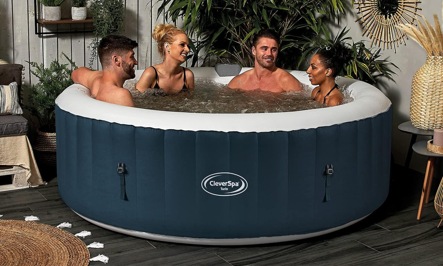 Spa gonflable 6 places rond - CleverSpa modèle Turin - Filtre et bâche inclus | Diamètre 208 cm | Relaxant et élégant | TRENDYFLAIR