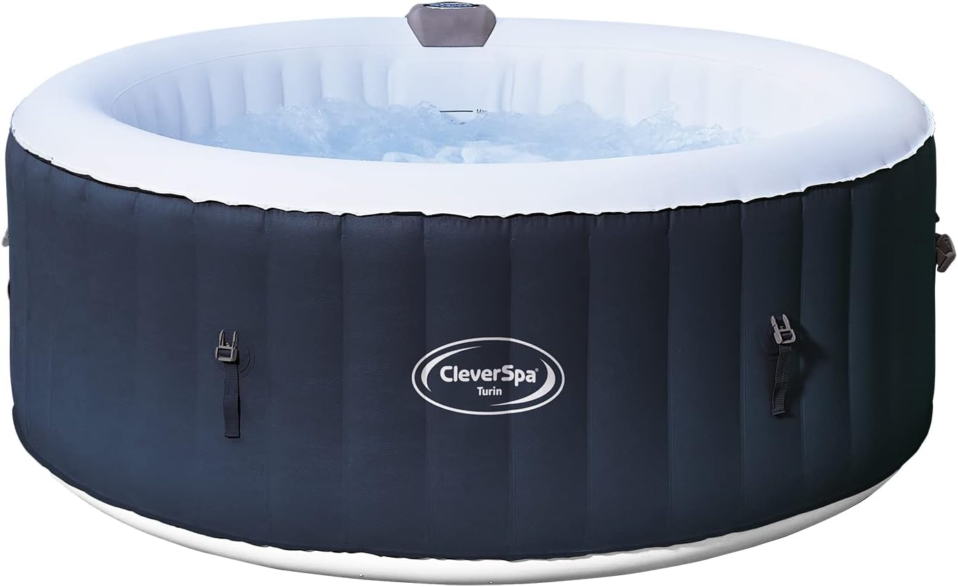 Spa gonflable 6 places rond - CleverSpa modèle Turin - Filtre et bâche inclus | Diamètre 208 cm | Relaxant et élégant | TRENDYFLAIR