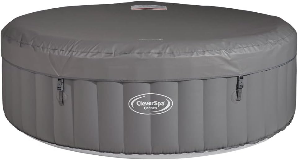 Spa gonflable 4 places rond - CleverSpa modèle Cannes - Filtre et bâche inclus | Diamètre : 185 cm | Gris anthracite | TRENDYFLAIR
