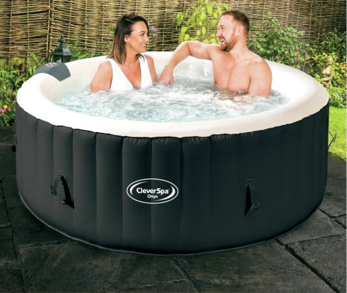Spa gonflable 4 places rond - CleverSpa modèle Onyx - Filtre et bâche inclus | Diamètre 185 cm | Noir et gris | TRENDYFLAIR