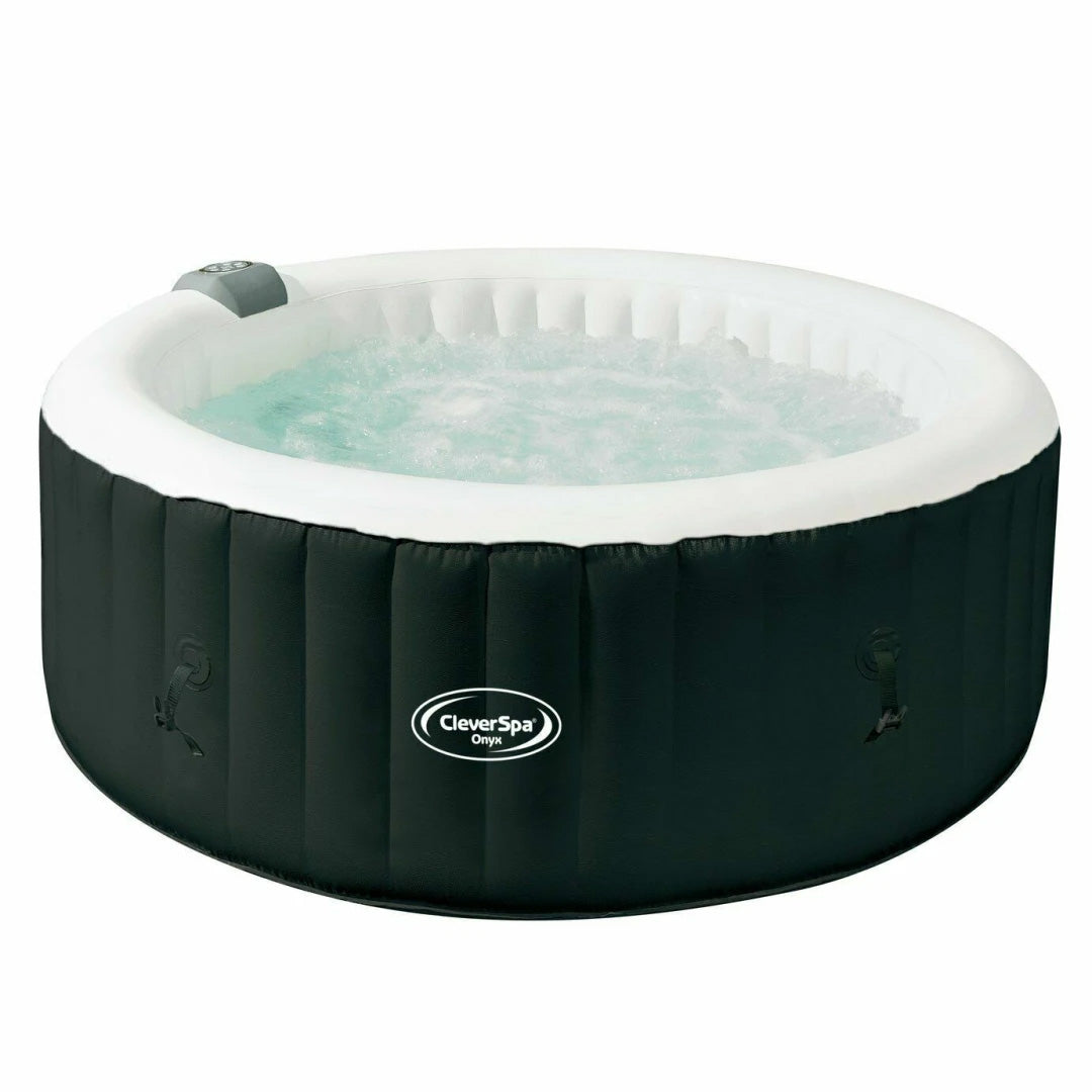 Spa gonflable 4 places rond - CleverSpa modèle Onyx - Filtre et bâche inclus | Diamètre 185 cm | Noir et gris | TRENDYFLAIR