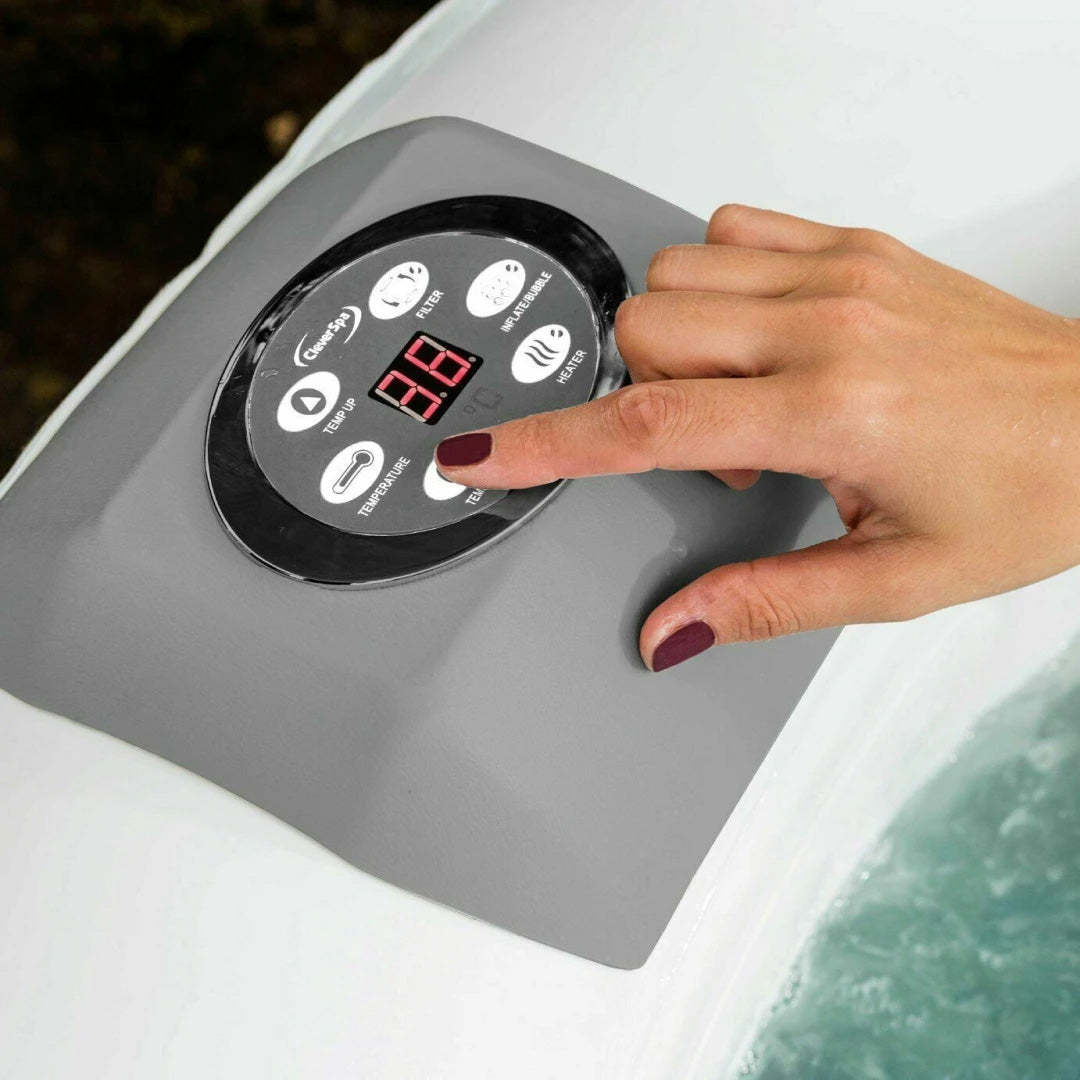 Spa gonflable 4 places rond - CleverSpa modèle Onyx - Filtre et bâche inclus | Diamètre 185 cm | Noir et gris | TRENDYFLAIR