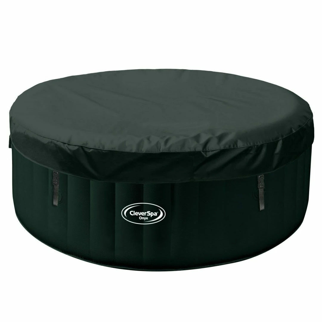 Spa gonflable 4 places rond - CleverSpa modèle Onyx - Filtre et bâche inclus | Diamètre 185 cm | Noir et gris | TRENDYFLAIR