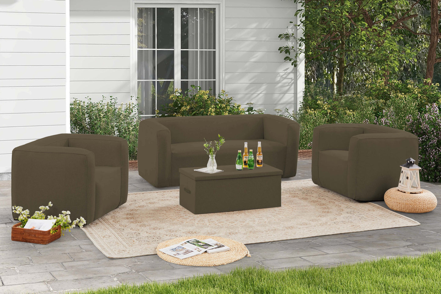 Canapé gonflable 2-3 places - Intérieur et extérieur - Terracotta - Couleur Camel | Idéal pour se détendre à l'intérieur ou à l'extérieur | Polyvalent et tendance | TRENDYFLAIR