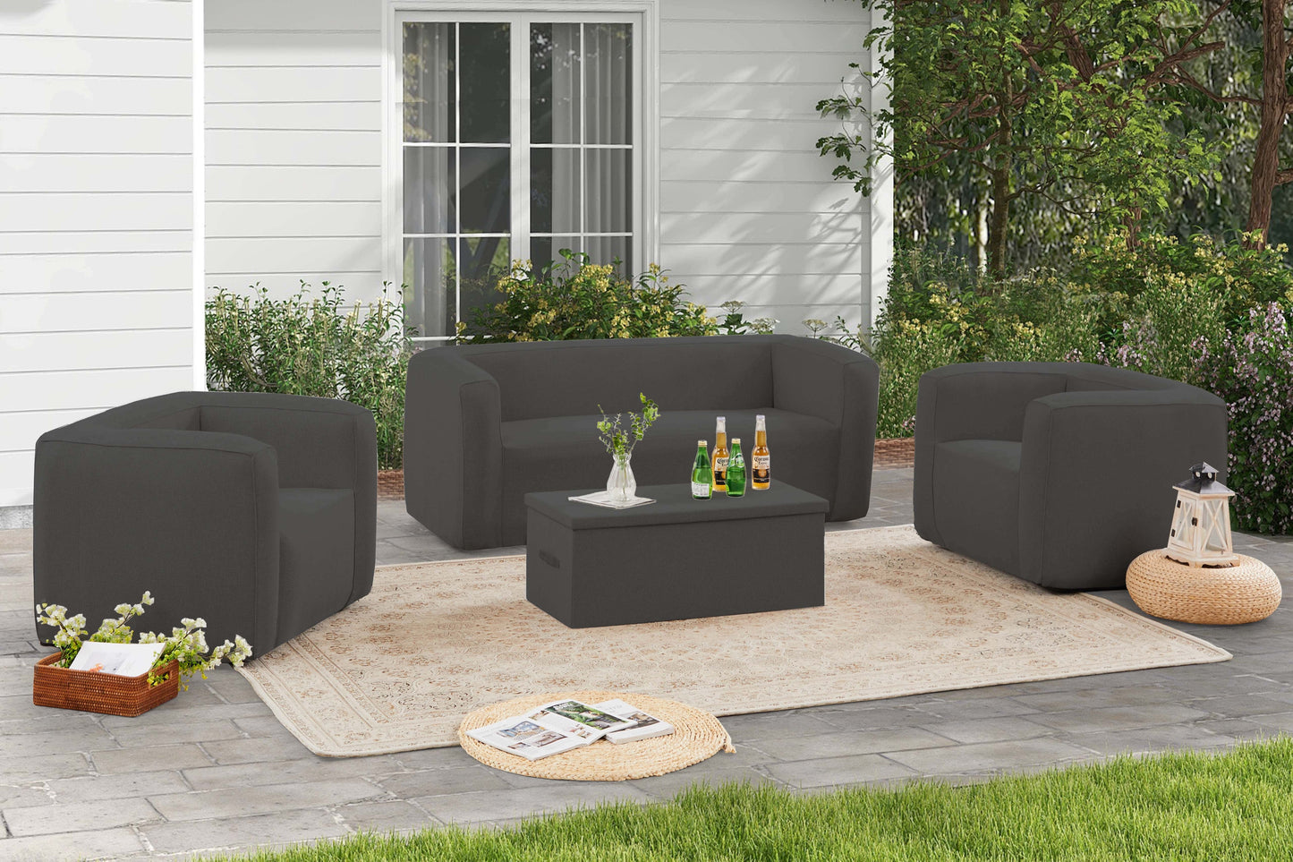 Table coffre Terracotta - Ouverture sur le dessus - Intérieur et extérieur - Gris foncé | Polyvalent et élégant | Rangement pratique pour votre espace de vie | Idéal pour le jardin ou le salon | TRENDYFLAIR
