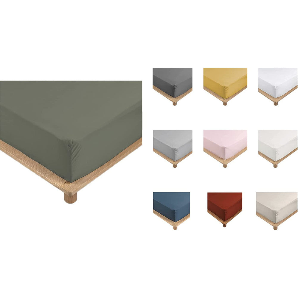 Drap Housse Percale - Bonnet 30 Cm - Plusieurs Tailles - Plusieurs Coloris - 160x200cm - Kaki |homeflair