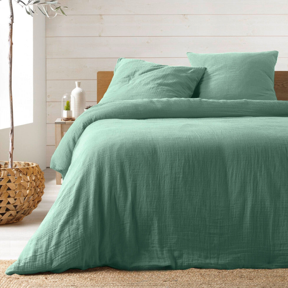 Parure de lit en Gaze de Coton 240x260cm - Plusieurs coloris - Sauge |homeflair