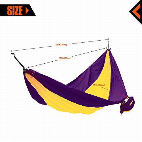 Hamac de camping en toile 1 place - Léger et résistant | 270 x 130 cm | Jaune et violet | TRENDYFLAIR