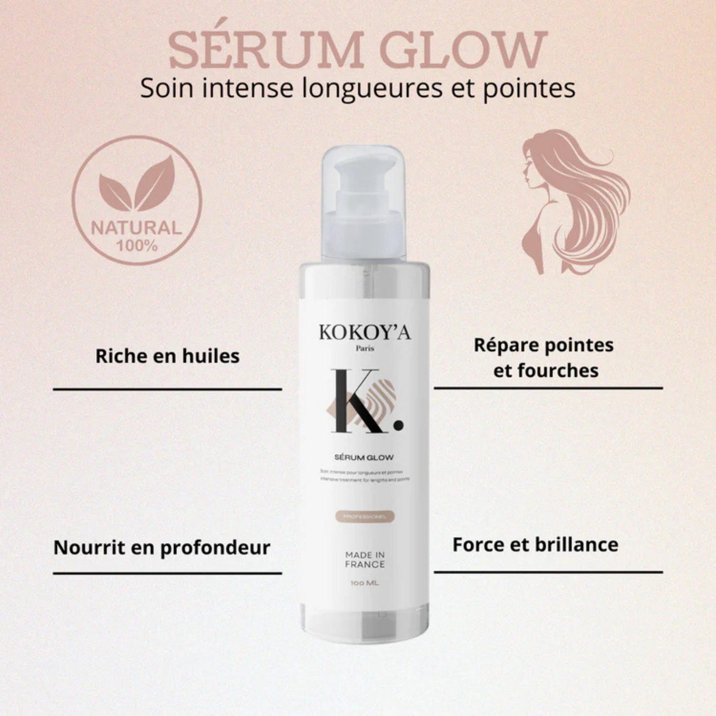 SERUM GLOW 100ML | Soin Intense Longueurs et Pointes - Nourrit, Protège et Illumine | TRENDYFLAIR