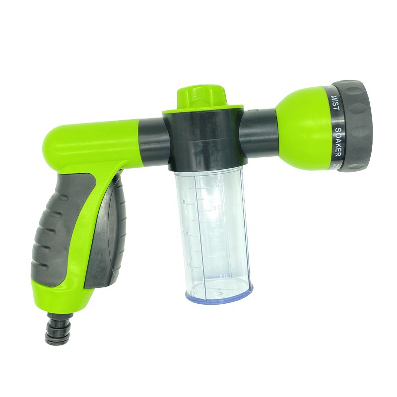 Pistolet d'arrosage pour jardin - 9 jets - Avec réservoir savon - Contenance 100 ml | Pratique et polyvalent | Noir et vert | TRENDYFLAIR