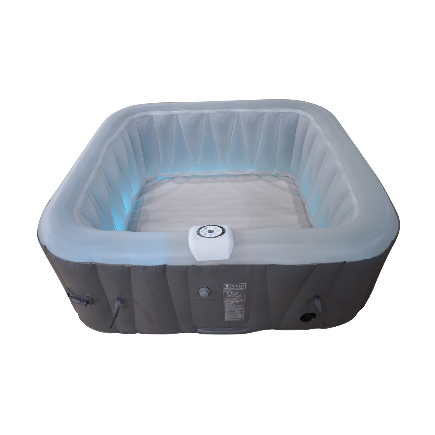Spa gonflable 6 places carré - Bandeau LED inclus - Confortable et relaxant - Facile à installer - Idéal pour les soirées entre amis - Dimensions : 185 x 185 cm | Blanc et bleu | TRENDYFLAIR