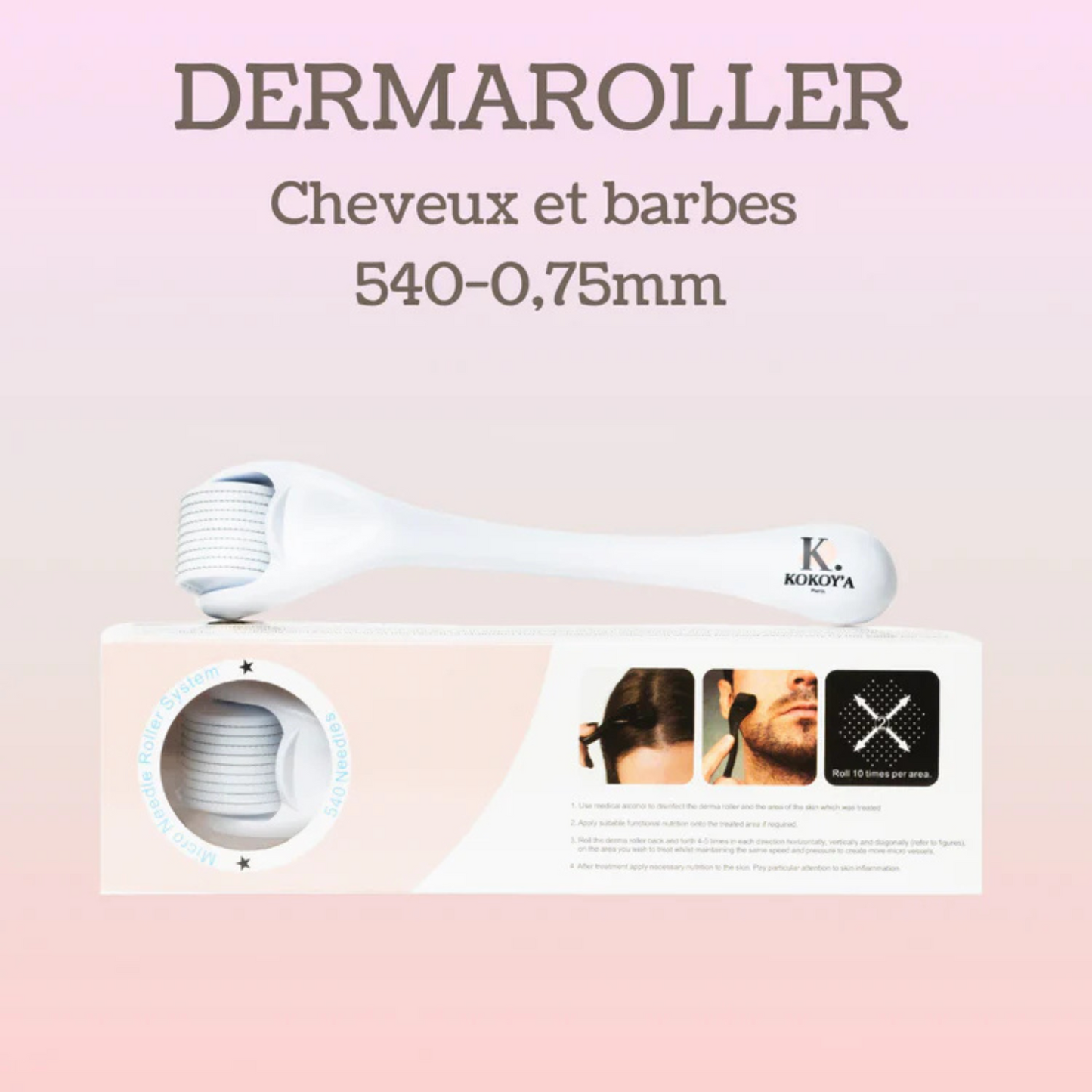DERMAROLLER Cheveux et Barbes 540 Aiguilles - 0,75mm | Stimule la Pousse et Régénère les Follicules | TRENDYFLAIR