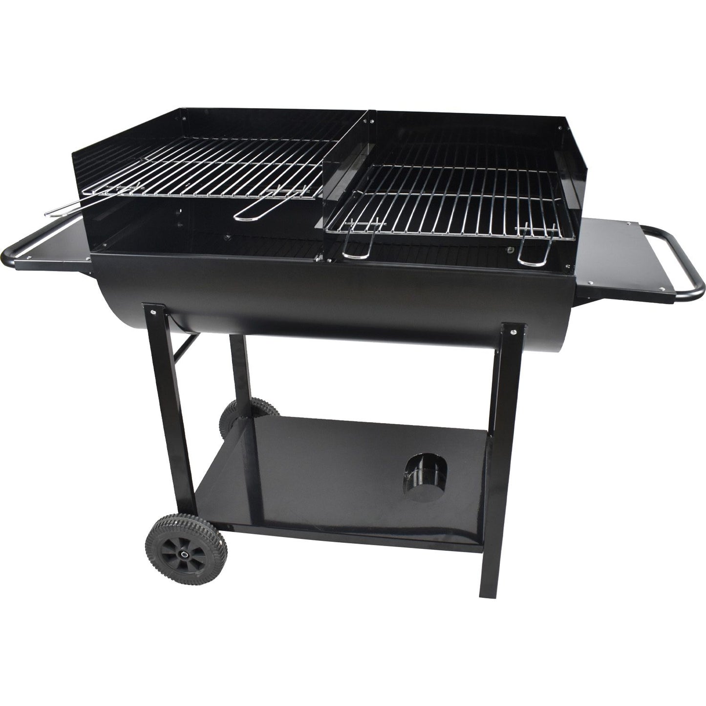 Barbecue à charbon - Forme demi Tonneau - Facile à utiliser et à nettoyer | 91 x 51,5 x 27,5 cm | Noir et argent | TRENDYFLAIR