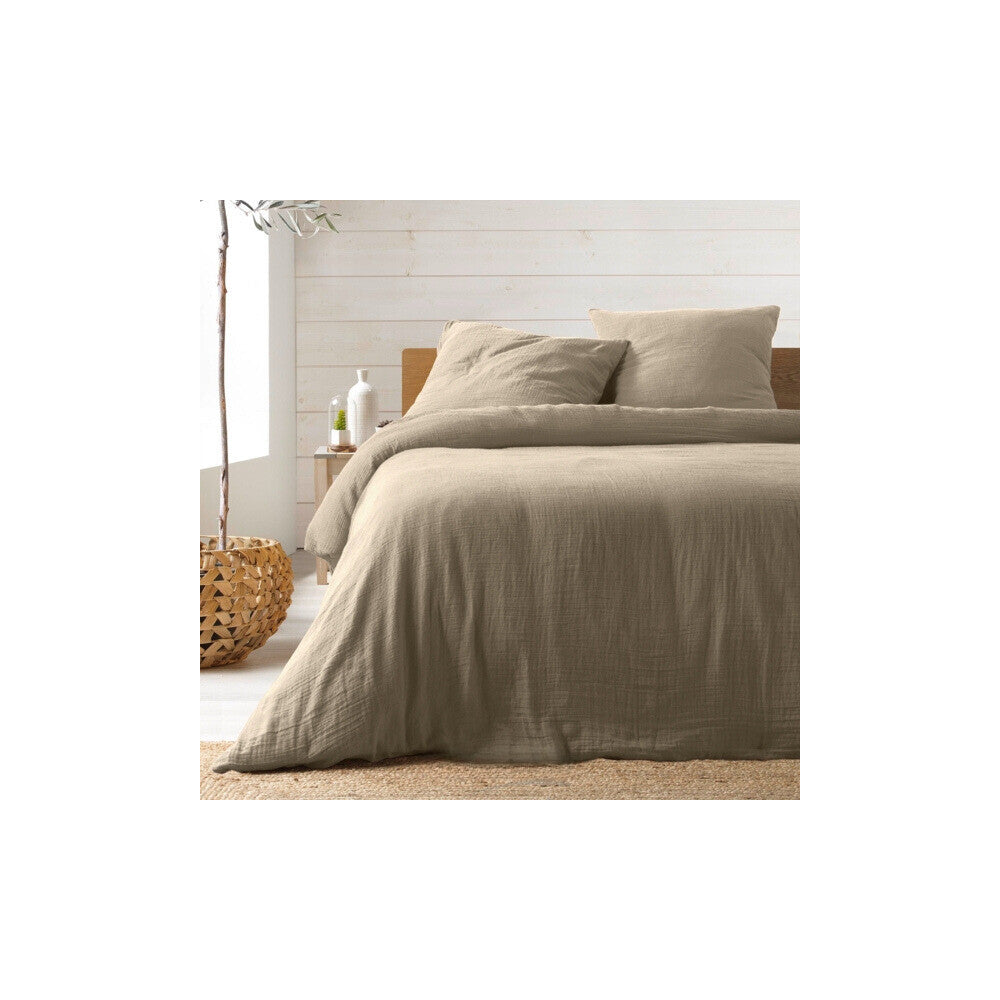 Parure de lit en Gaze de Coton 240x260cm - Plusieurs coloris - 240x260cm - Sable |homeflair