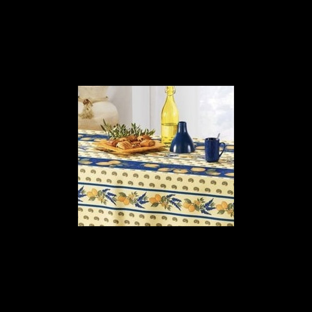 Nappe Provensale Rectangle ou Ronde Anti-Tache 100% Polyester - Citron - bleu - 150x300cm |homeflair