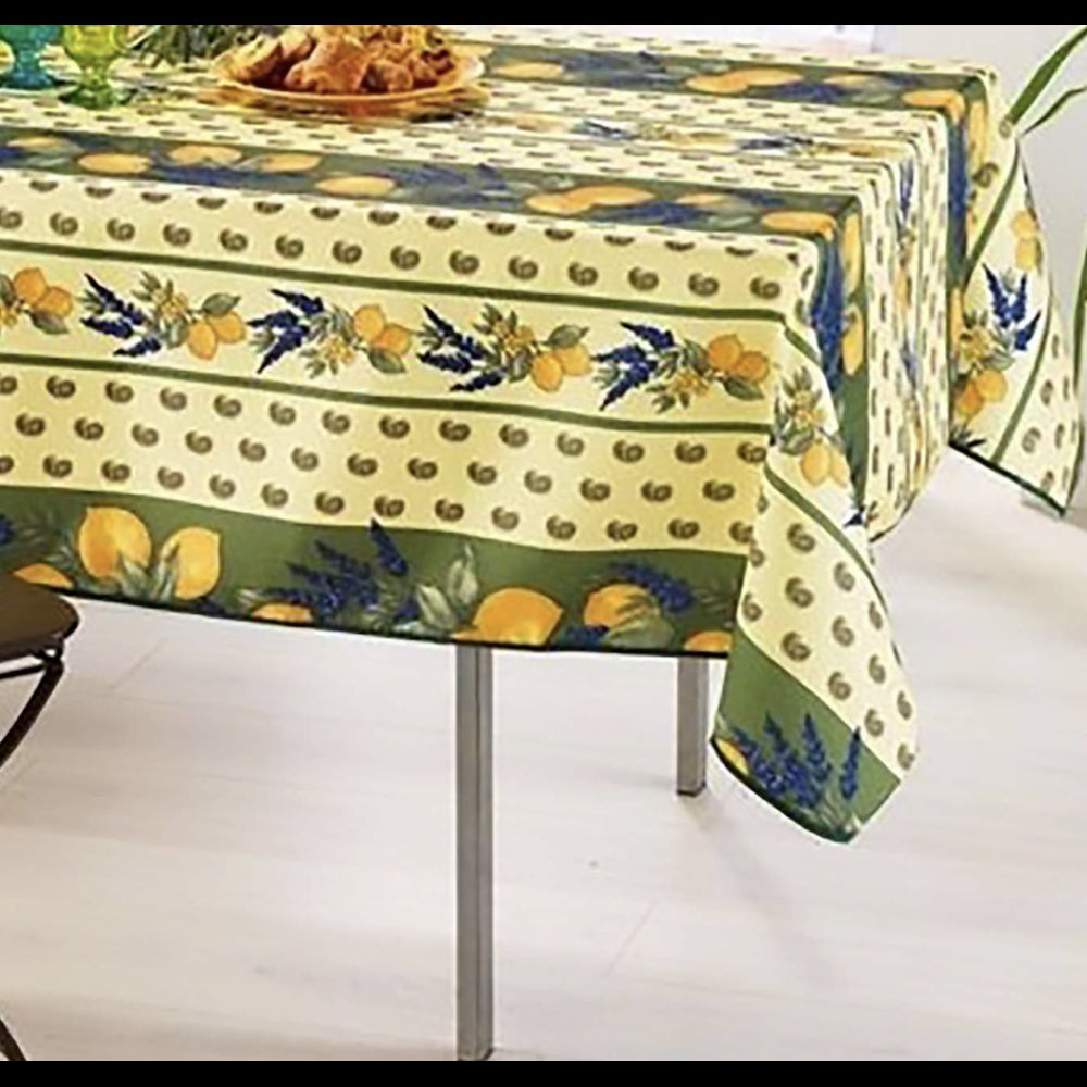 Nappe Provensale Rectangle ou Ronde Anti-Tache 100% Polyester - Citron - Vert - 150x240cm |homeflair