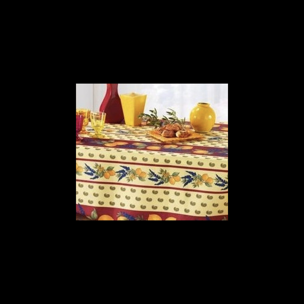 Nappe Provensale Rectangle ou Ronde Anti-Tache 100% Polyester - Citron - rouge - 150x300cm |homeflair