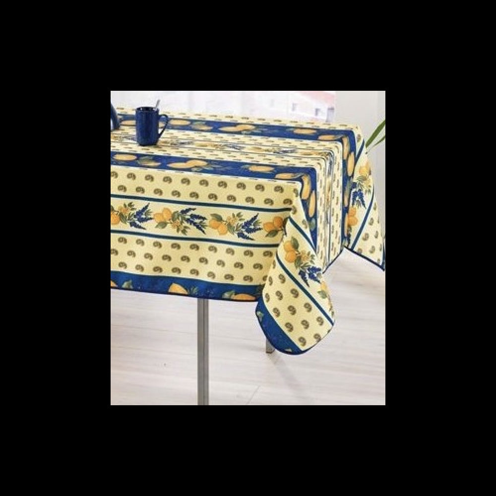 Nappe Provensale Rectangle ou Ronde Anti-Tache 100% Polyester - Citron - bleu - 150x300cm |homeflair