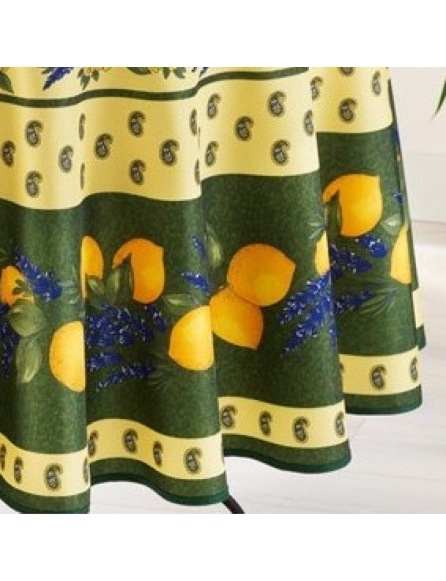 Nappe Provensale Rectangle ou Ronde Anti-Tache 100% Polyester - Citron - Vert - 180cm |homeflair