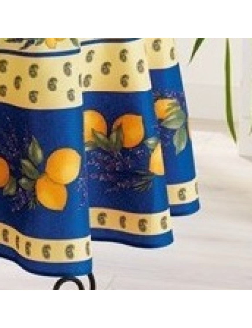 Nappe Provensale Rectangle ou Ronde Anti-Tache 100% Polyester - Citron - bleu - 180cm |homeflair