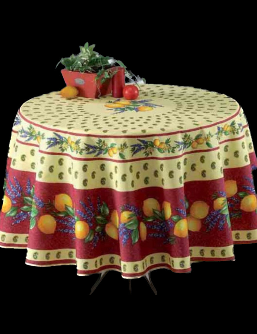 Nappe Provensale Rectangle ou Ronde Anti-Tache 100% Polyester - Citron - rouge - 180cm |homeflair