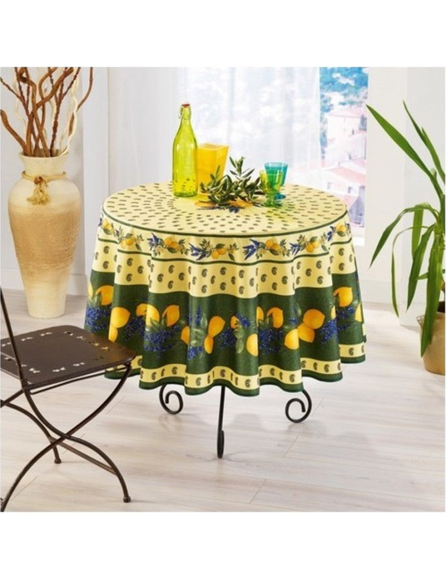 Nappe Provensale Rectangle ou Ronde Anti-Tache 100% Polyester - Citron - Vert - 180cm |homeflair