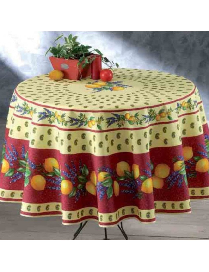Nappe Provensale Rectangle ou Ronde Anti-Tache 100% Polyester - Citron - rouge - 180cm |homeflair
