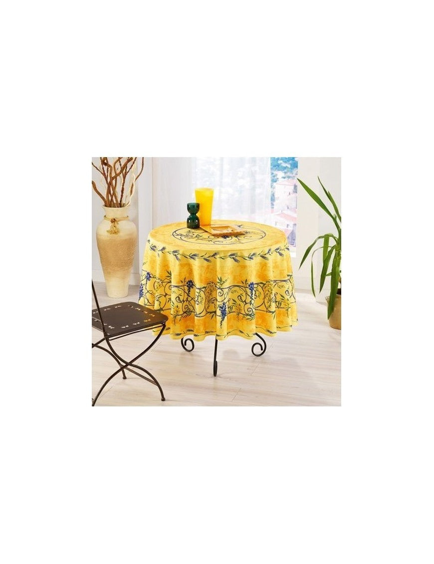 Nappe Provensale Ronde Anti-Tache 180cm Glycine Jaune 100% Polyester|homeflair