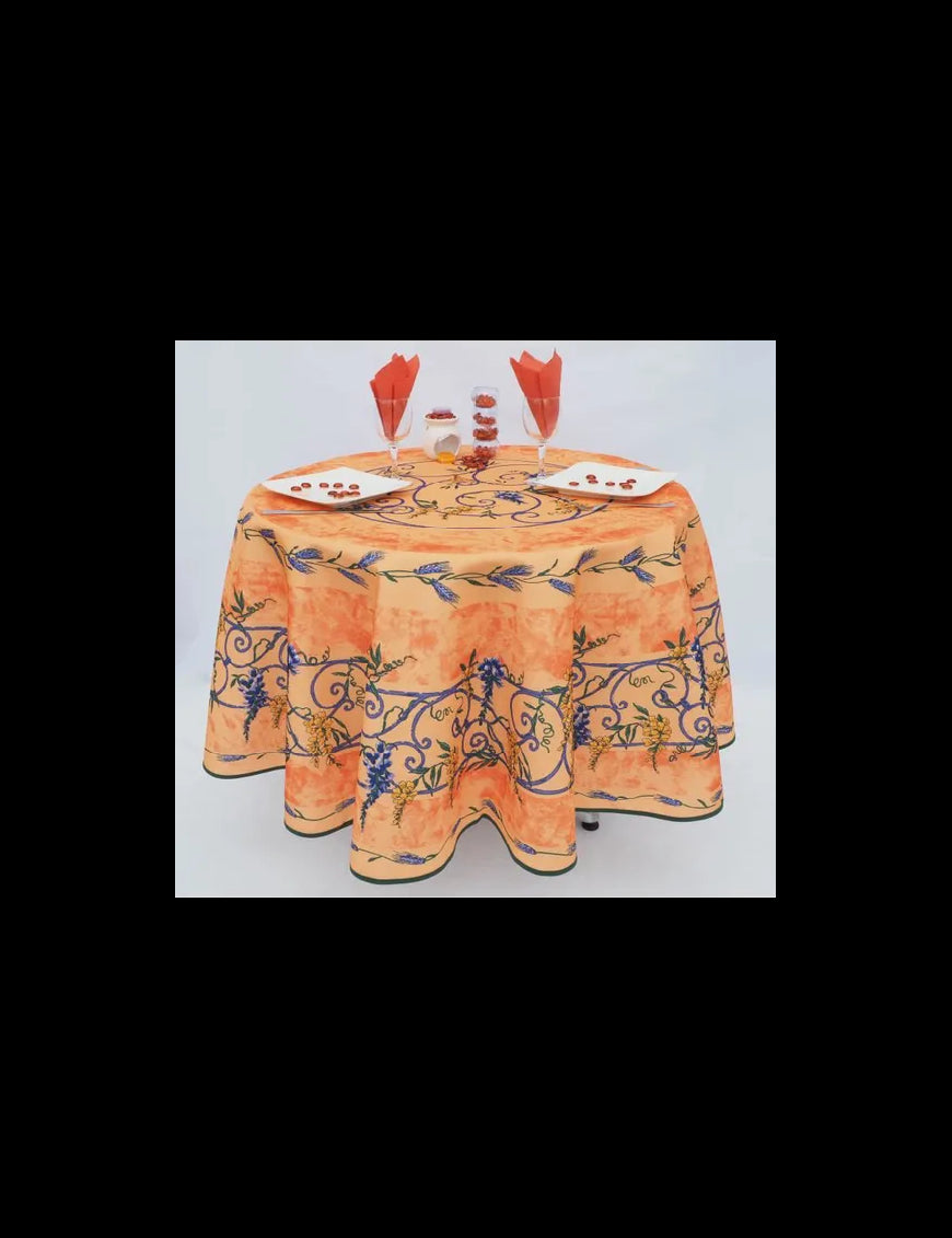 Nappe Provensale Ronde Anti-Tache 180cm Glycine Orange 100% Polyester |homeflair