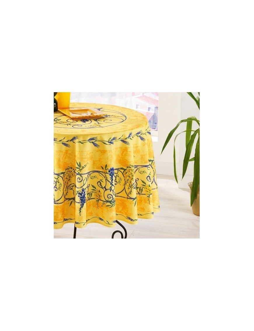 Nappe Provensale Ronde Anti-Tache 180cm Glycine Jaune 100% Polyester|homeflair