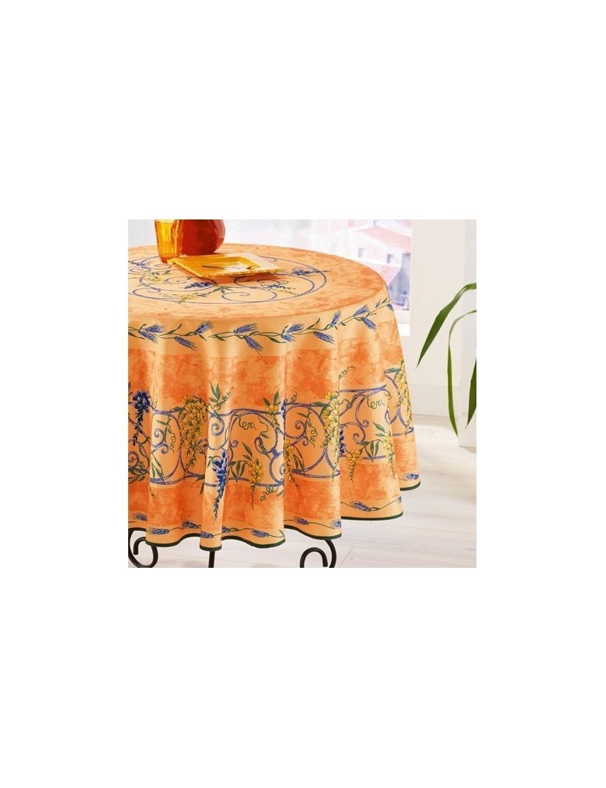 Nappe Provensale Ronde Anti-Tache 180cm Glycine Orange 100% Polyester |homeflair