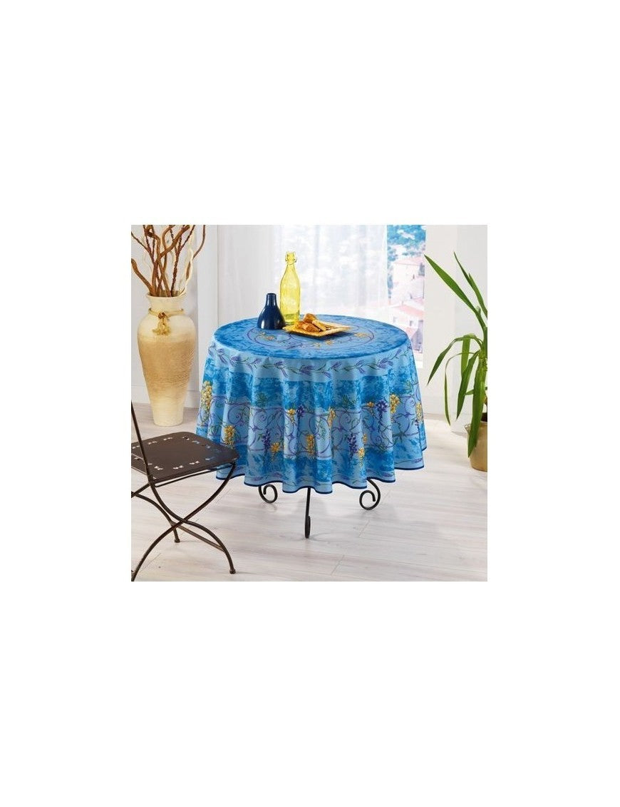 Nappe Provensale Ronde Anti-Tache 180cm Glycine Bleu 100% Polyester |homeflair