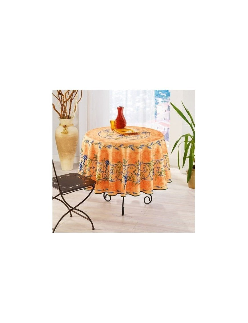Nappe Provensale Ronde Anti-Tache 180cm Glycine Orange 100% Polyester |homeflair
