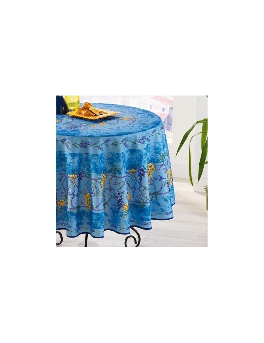 Nappe Provensale Ronde Anti-Tache 180cm Glycine Bleu 100% Polyester |homeflair