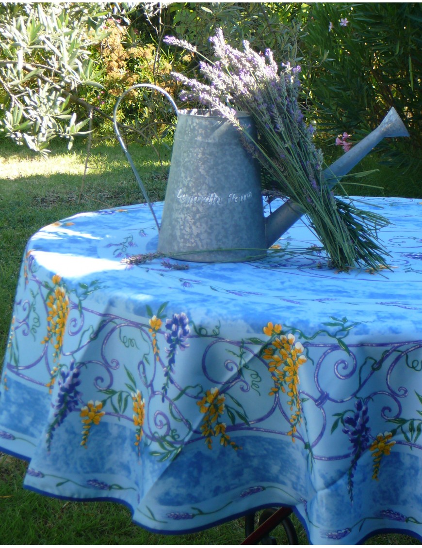 Nappe Provensale Ronde Anti-Tache 180cm Glycine Bleu 100% Polyester |homeflair