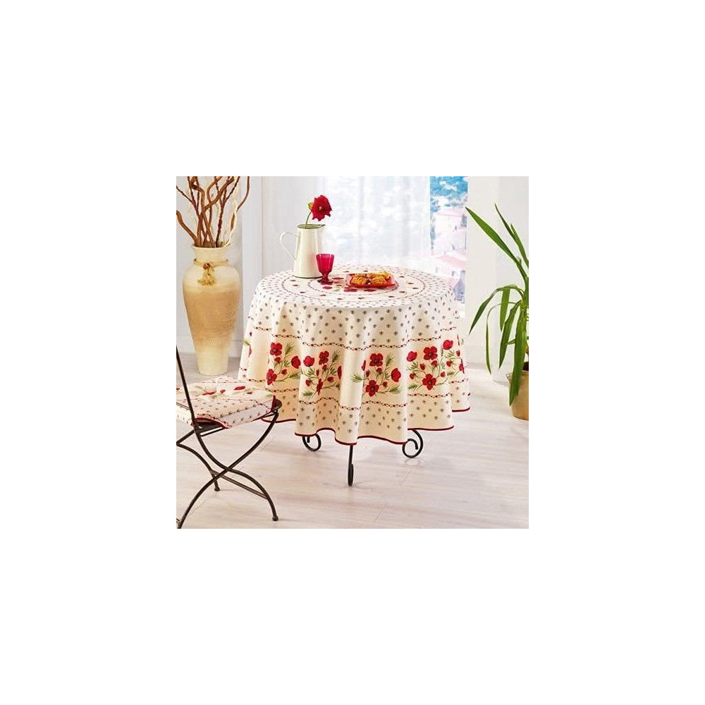 Nappe Provensale Tissu Rectangle ou Ronde - Coquelicot Anti-taches - rouge - 150x240cm |homeflair